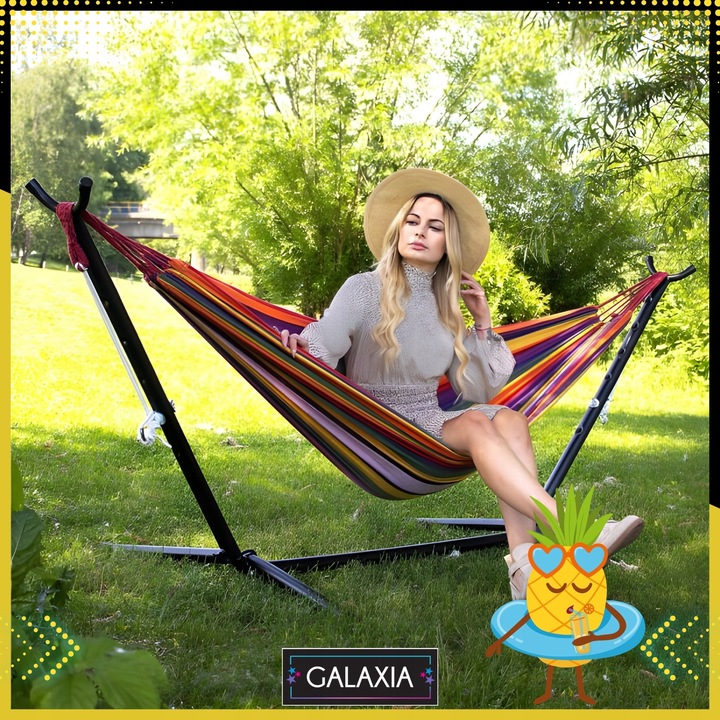 HAMAK ZE STELAŻEM Stelaż do hamaka STOJAK NA HAMAK OGRODOWY DWUOSOBOWY XXL