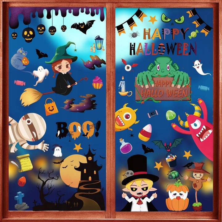 NAKLEJKI NA OKNO HALLOWEEN NA SZYBĘ 9 ARKUSZY DWUSTRONNE DYNIE WZORY DUŻE
