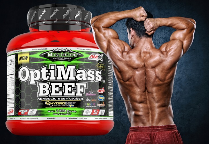 Gainer bez Cukru 5kg OptiMass Beef BCAA Glutamina Węglowodany Beef Protein