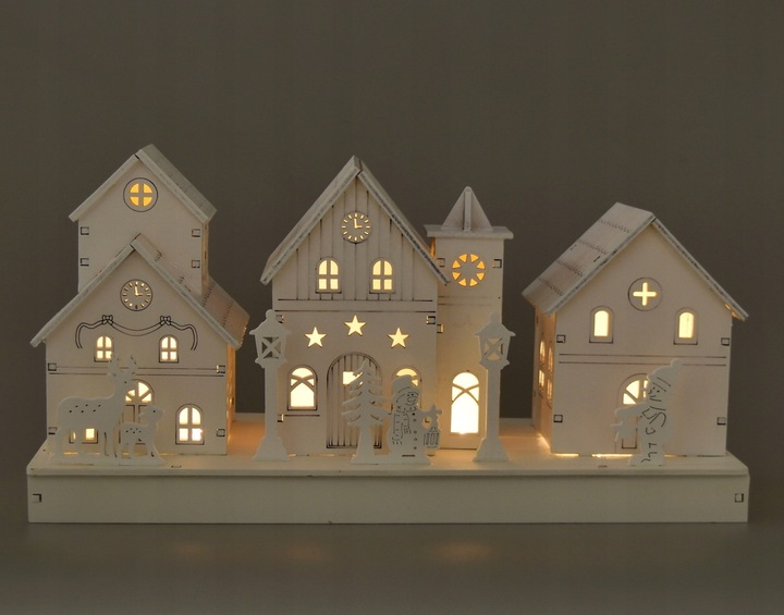 Drewniane białe domki z oświetleniem LED 14x28 cm