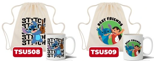 Zestaw Worek Beżowy + Kubek Biały LILO I STITCH Wz