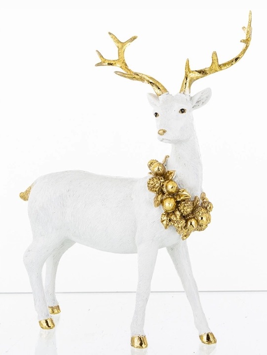 Figurka Jeleń Biała Świąteczna Dekoracyjna17x18x5cm i 22x17x8cm