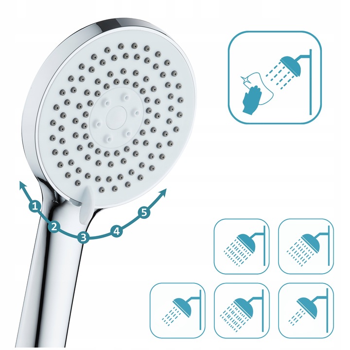Wodooszczędna słuchawka prysznicowa 5 zakresowa wielofunkcyjna anti-calc