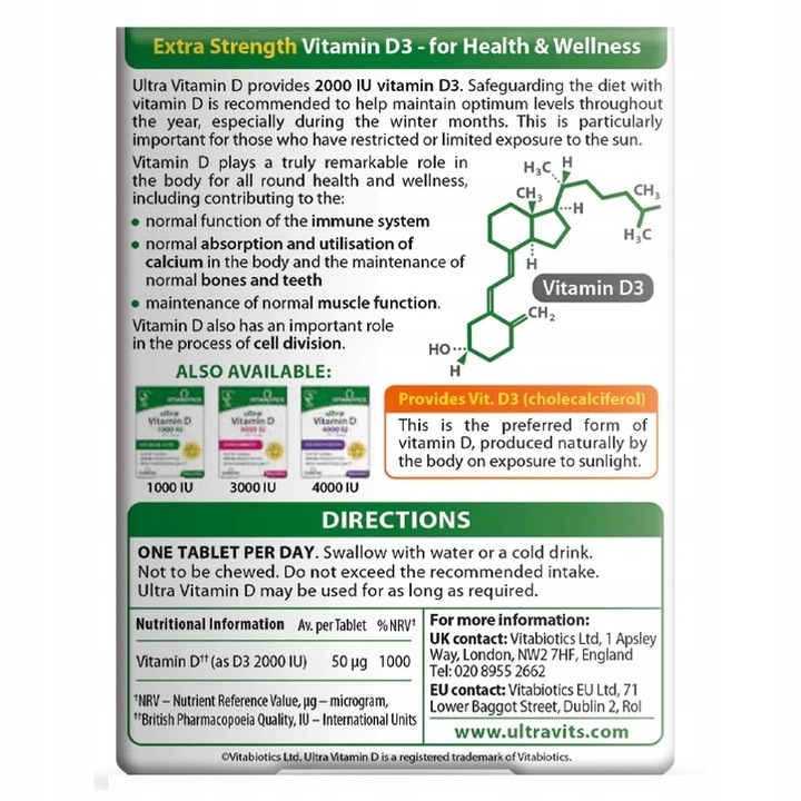 VITABIOTICS Ultra Vitamin D 2000IU Suplement diety WITAMINA D 96 tabletek