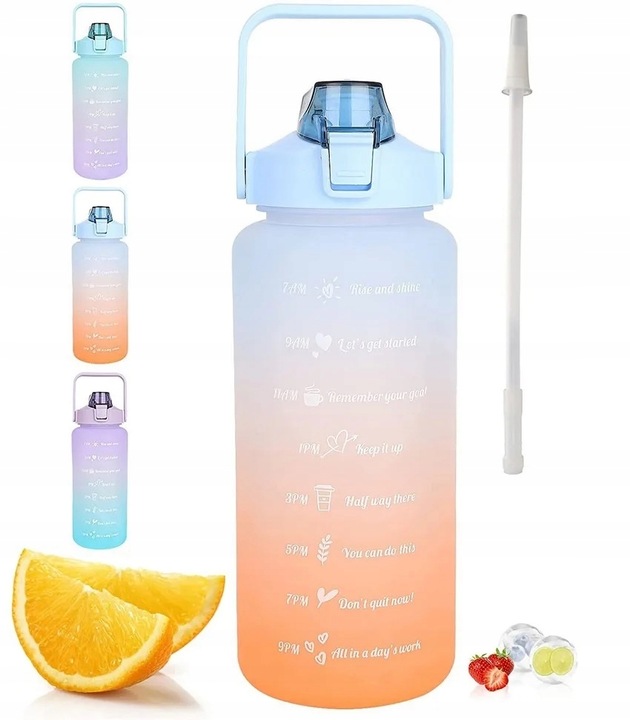 Bidon butelka na wodę dzbanek przenośny ze słomką z podziałką 2l