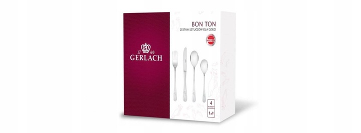 GERLACH SZTUĆCE DZIECI DZIECIĘCE KOMPLET 4EL KOTKI STAL NIERDZEWNA BON TON