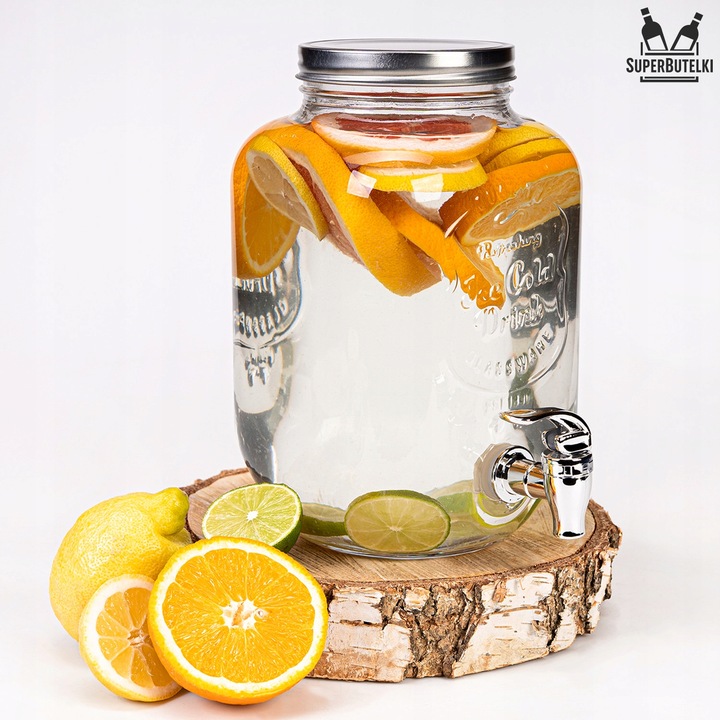 SŁÓJ Z KRANIKIEM 4L SZKLANY SŁOIK NA LEMONIADE NAPOJE WODE DUŻY POJEMNIK