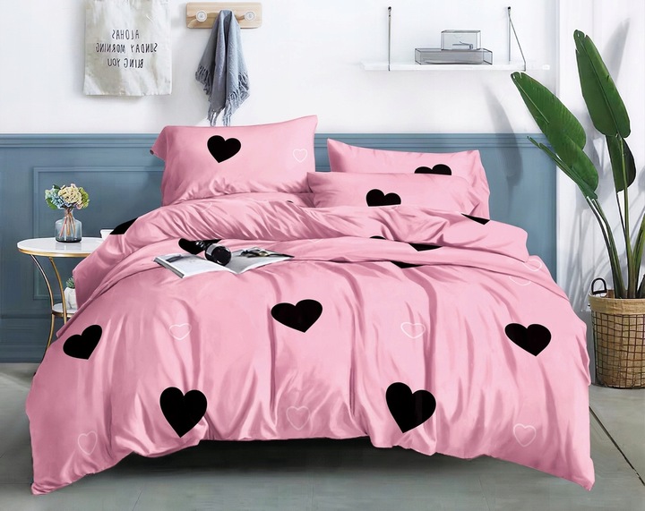 KOMPLET POŚCIELI WALENTYNKI Satyna bawełna 200x220 CM + 2 POSZEWKI 70x80 CM