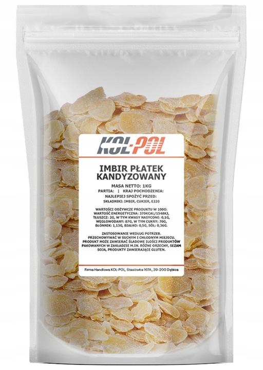 IMBIR KANDYZOWANY PŁATKI 1kg Suszony w płatkach | KOL-POL