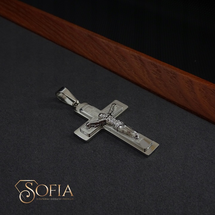 Srebrny duży krzyż z wizerunkiem Orginalna stal 316L na prezent