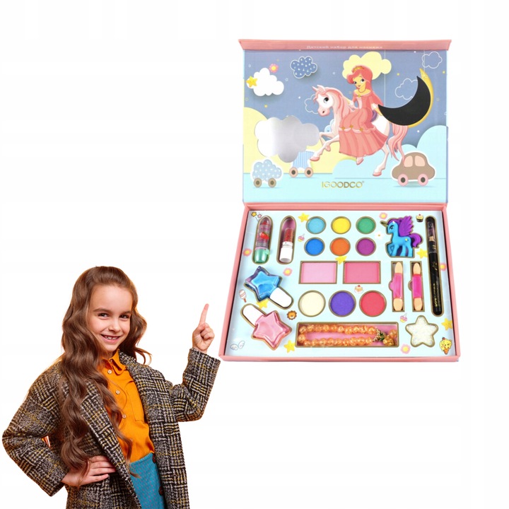 ZESTAW DO MAKIJAZU DLA DZIECI DO MALOWANIA KOSMETYKI LAKIER POMADKA CIENIE