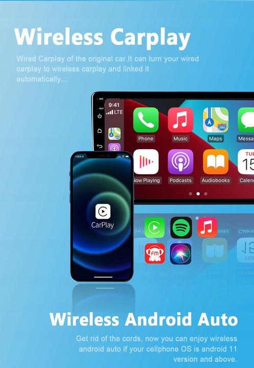 Bezprzewodowy Adapter Mini USB CarPlay do iPhone iOS ANDROID AUTO