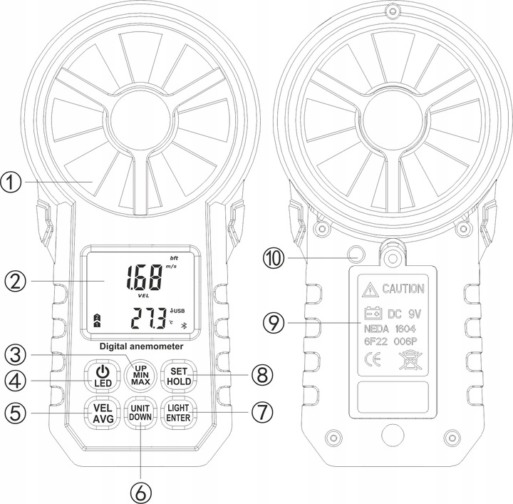 ANEMOMETER MIERNIK WIATRU DO KLIMATYZACJI WIATROMIERZ APLIKACJA BLUETOOTH