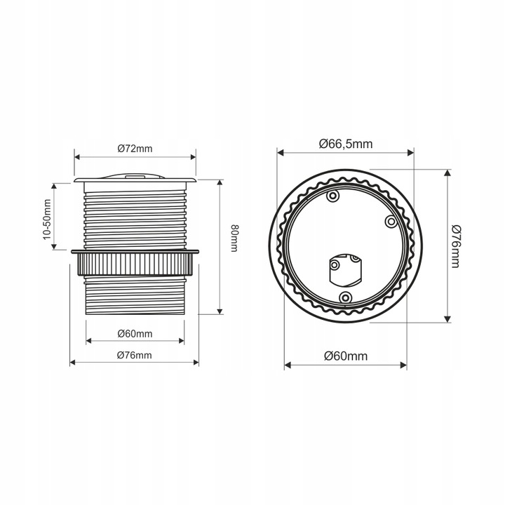 SINGLE BOX GNIAZDO WPUSZCZANE CHOWANE W BLAT ŁADOWARKA USB ALUMINIUM