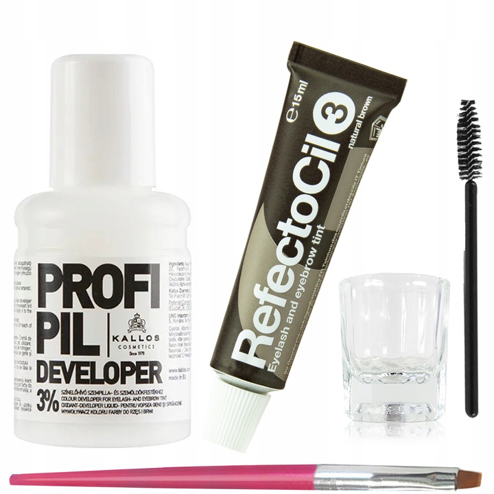 HENNA do brwi rzęs REFECTOCIL brąz w żelu ZESTAW z wodą utlenioną KALLOS