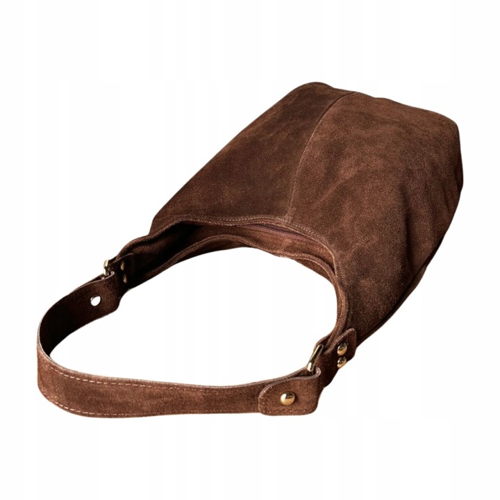 BRĄZOWA ZAMSZOWA TOREBKA WOREK CZEKOLADOWA TOREBKA ZAMSZ NATURALNY NA ZAMEK