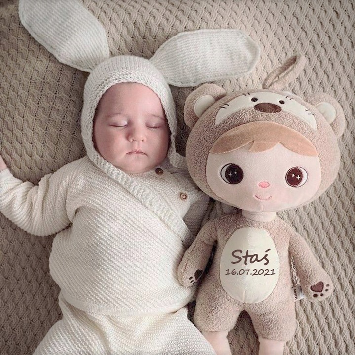 Prezent dla Noworodka - Miś z imieniem - Przytulanka dla niemowląt +DATA 0+
