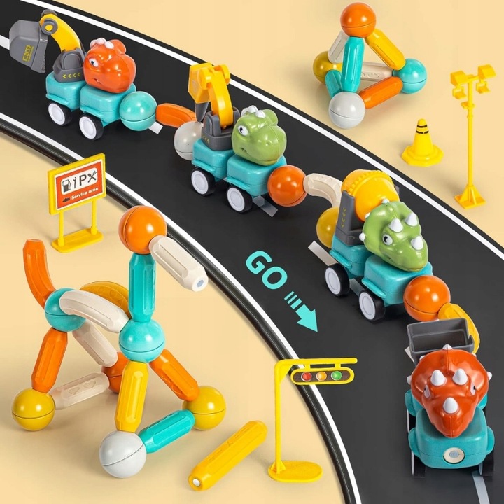 Klocki Magnetyczne Dinozaury Konstrukcyjne 84 el. WOOPIE