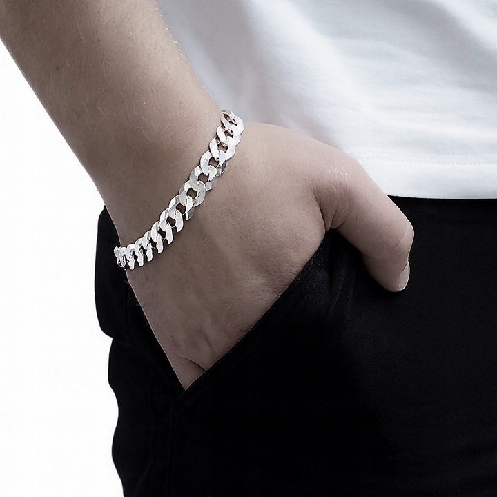 Srebrna Bransoletka Męska Pancerka 10,50 mm Diamentowana 925 Grawer Gratis