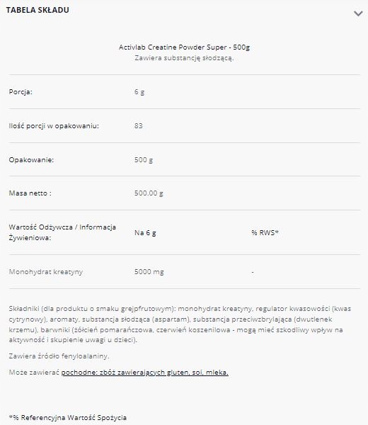 ACTIVLAB CREATINE POWDER LEMON 500g SUPER MOCNA KREATYNA