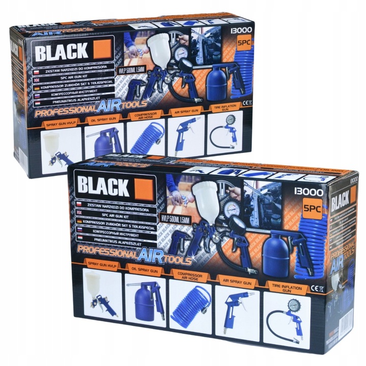 ZESTAW LAKIERNICZY PNEUMATYCZNY DO KOMPRESORA 4 X PISTOLET + WĄŻ 5EL BLACK