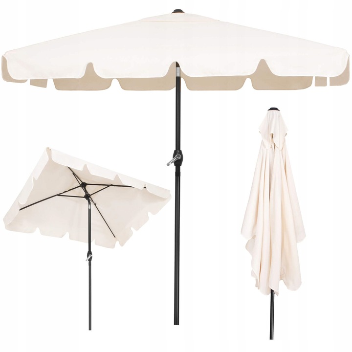 DUŻY PARASOL OGRODOWY SKŁADANY ECRU ŁAMANY BALKONOWY 240cm Z KORBĄ SOLIDNY