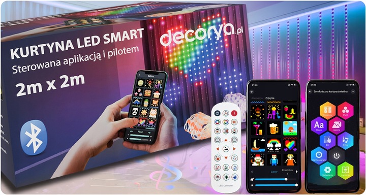 KURTYNA LED 2x2 ŚWIĄTECZNA GIRLANDA STEROWANA TELEFONEM APLIKACJA BLUETOOTH