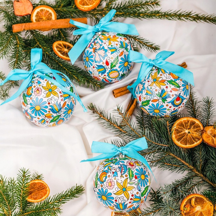 Bombki choinkowe w pudełku Folkstar wzór kaszubski nietłukące się 4szt