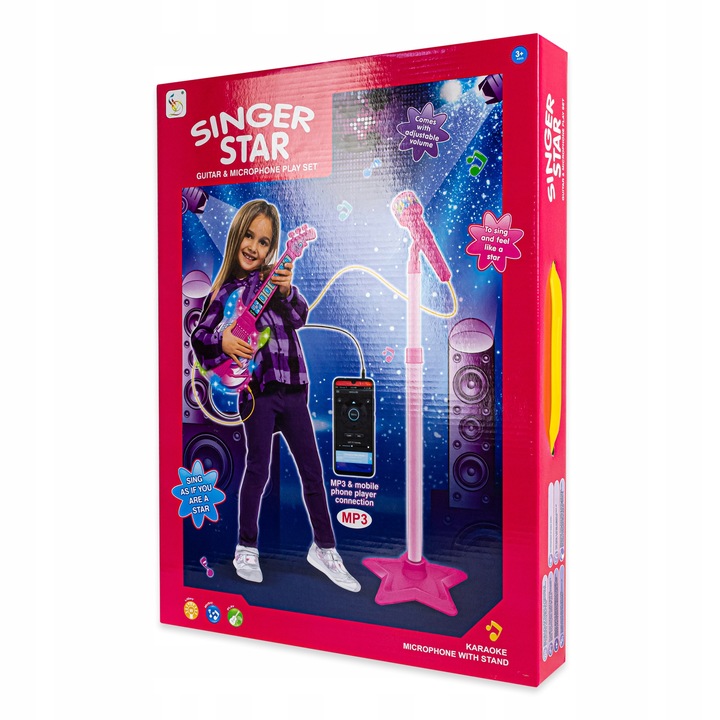 GITARA ELEKTRYCZNA + MIKROFON + STATYW KARAOKE INSTRUMENT DLA DZIECI ZESTAW