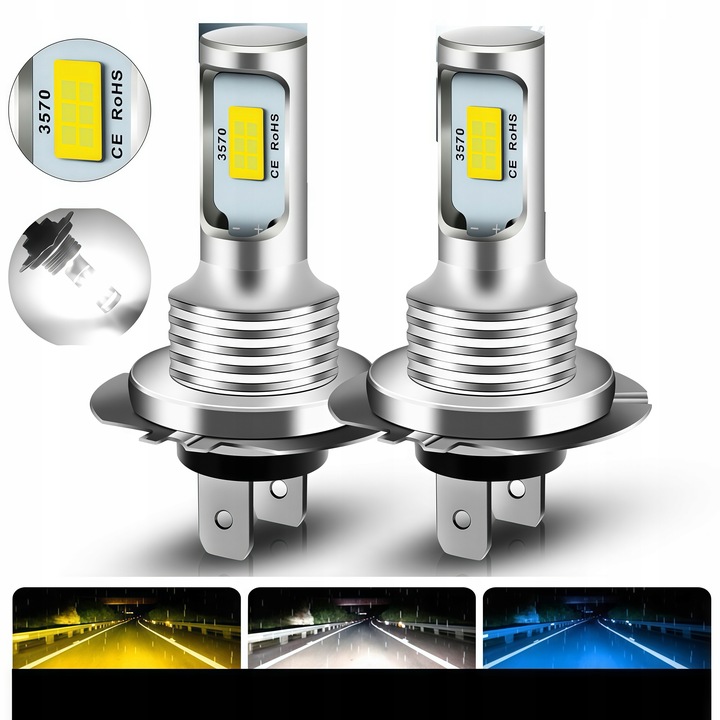 2x ŻARÓWKI LED H7 BARDZO MOCNE 8000LM 6500K 1:1 CANBUS 50000H 80W DC 12-24V