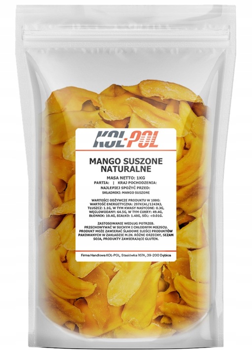 Mango suszone 1kg Naturalne plastry bez cukru | Kol-Pol