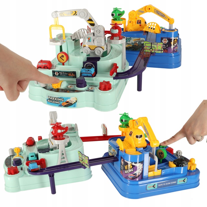 MEGA INTERAKTYWNY TOR PRZESZKÓD WYŚCIGOWY 2 GRACZY POJAZDY + HELIKOPTERY