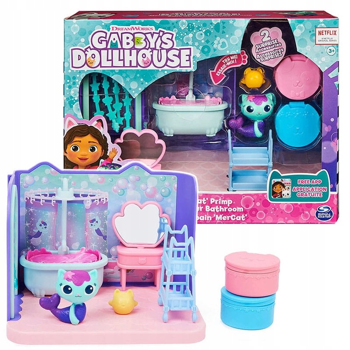 KOCI DOMEK GABI ZESTAW ŁAZIENKA SYRENKOTKA Z FIGURKĄ + MEBELKI MERCAT