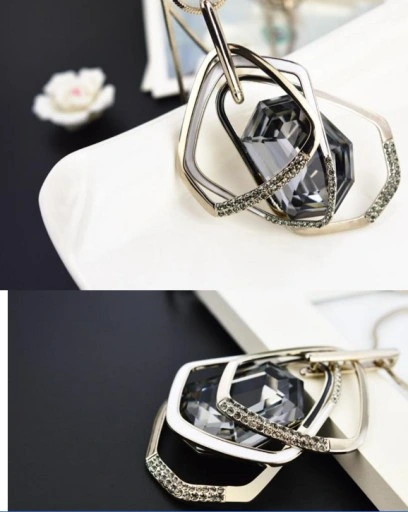 Naszyjnik DŁUGI srebrny łańcuszek kryształ GRAFIT