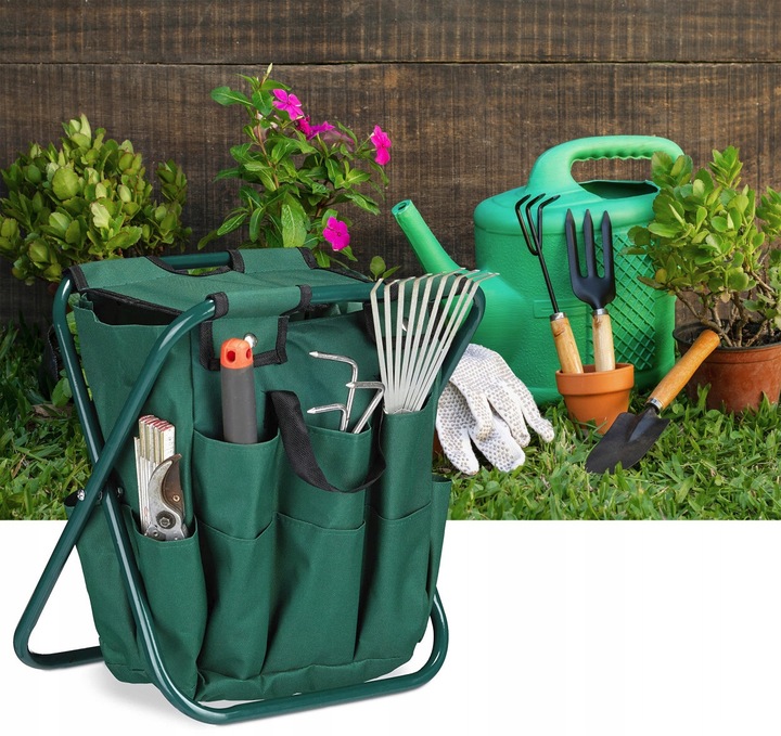 Stołek Składany Taboret Ogrodowy Wędkarski Z Torbą Na Narzędzia