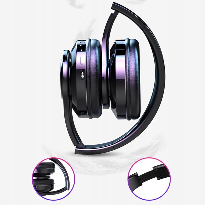 SŁUCHAWKI BEZPRZEWODOWE NAUSZNE BLUETOOTH 5.0 Z MIKROFONEM RGB DLA DZIECKA