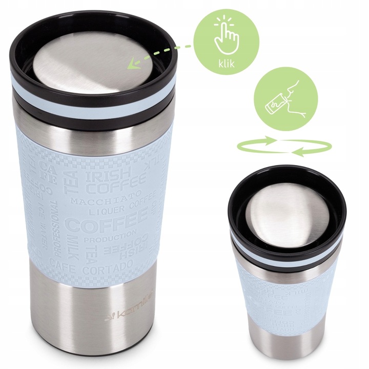 KUBEK TERMICZNY stalowy TERMOS do kawy herbaty szczelny KAMILLE 380ml