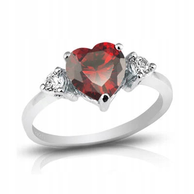 Srebrny Pierścionek z Czerwonym Sercem