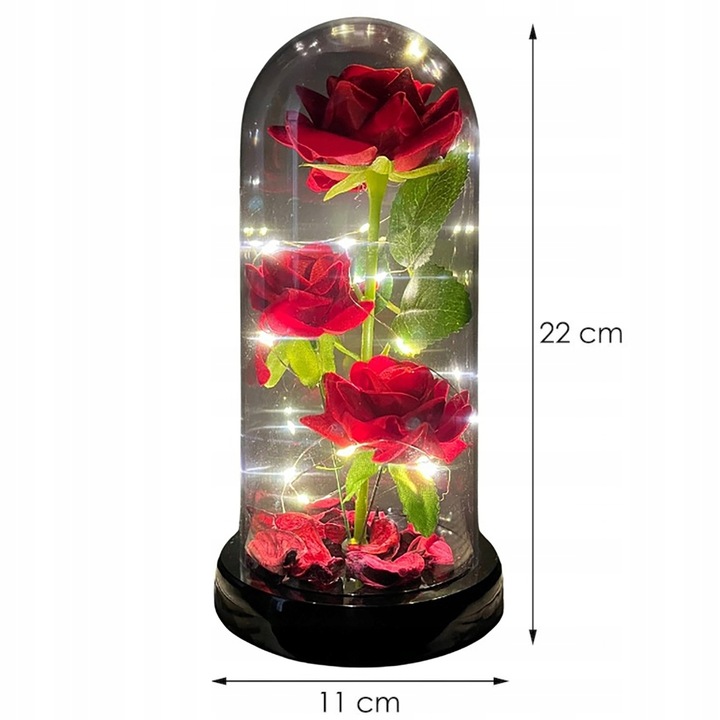 WIECZNA RÓŻA W SZKLE PREZENT NA WALENTYNKI ŚWIECĄCA LED BATERIE + PUDEŁKO