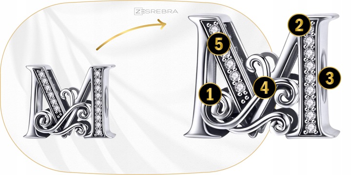 CHARMS LITERKA M srebro 925 litera srebrna koralik zawieszka charms pr S925