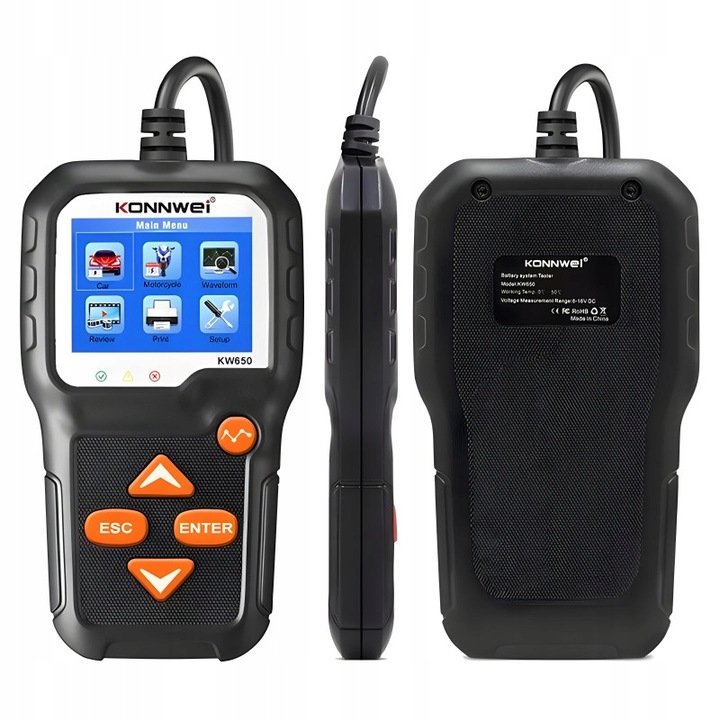 Tester Akumulatorów Konnwei KW650 z LCD Miernik Rozruchu Cyfrowy 6V 12V USB