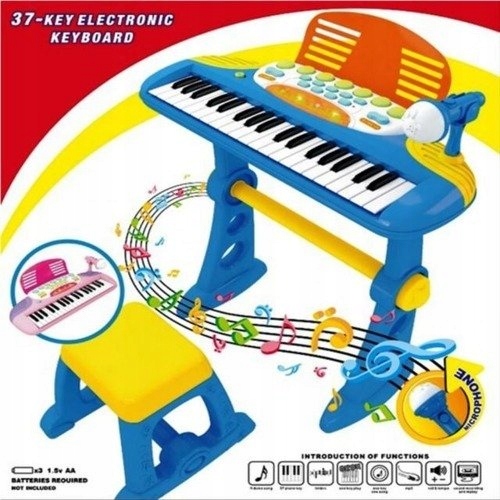PIANINO KEYBOARD KRZESEŁKO MIKROFON ORGANY 37 klawiszy Dla Dzieci Stołek