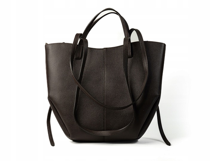 Torebka Damska Duża Skórzana Shopper Włoska Elegancka Czekoladowa