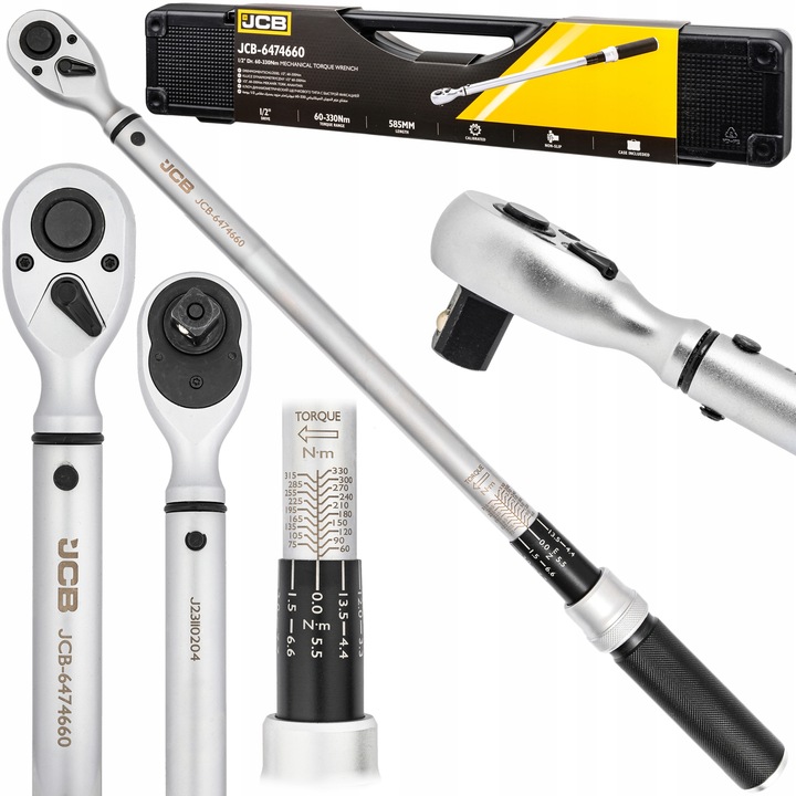 KLUCZ DYNAMOMETRYCZNY Z BLOKADĄ CERTYFIKAT KALIBRACJI ETUI 60-330NM 1/2 JCB