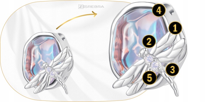 CHARMS WAŻKA NA KAMIENIU OPAL srebro pr 925 koralik ZAWIESZKA SREBRNA BEADS