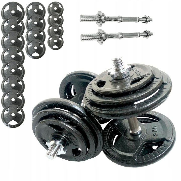 HANTLE ŻELIWNE 2x30kg gryf Talerze zestaw 60kg