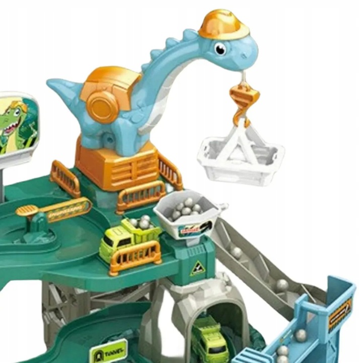 MEGA TOR SAMOCHODOWY PARKING POCIĄG DŹWIG KOLEJKA STACJA TUNEL DINOZAUR REX