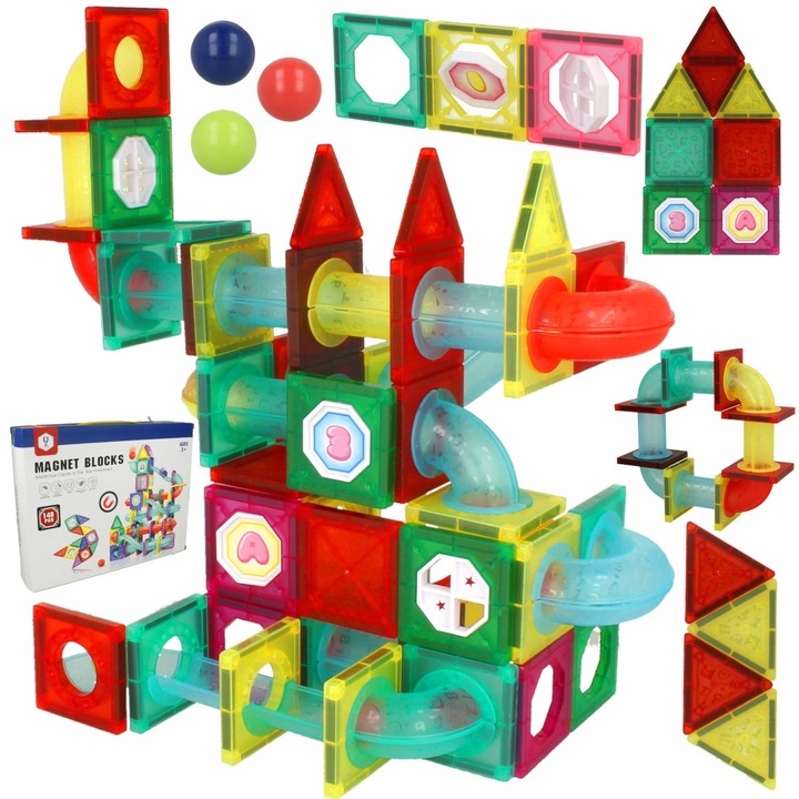 KLOCKI MAGNETYCZNE DLA DZIECKA 3D EDUKACYJNE TOR KULKOWY ZJEŻDŻALNIA 148EL
