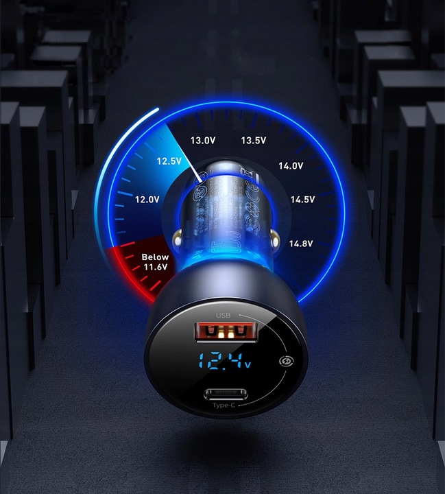 BASEUS MOCNA ŁADOWARKA SAMOCHODOWA ZASILACZ USB-A USB-C 65W Z KABELEM USB-C