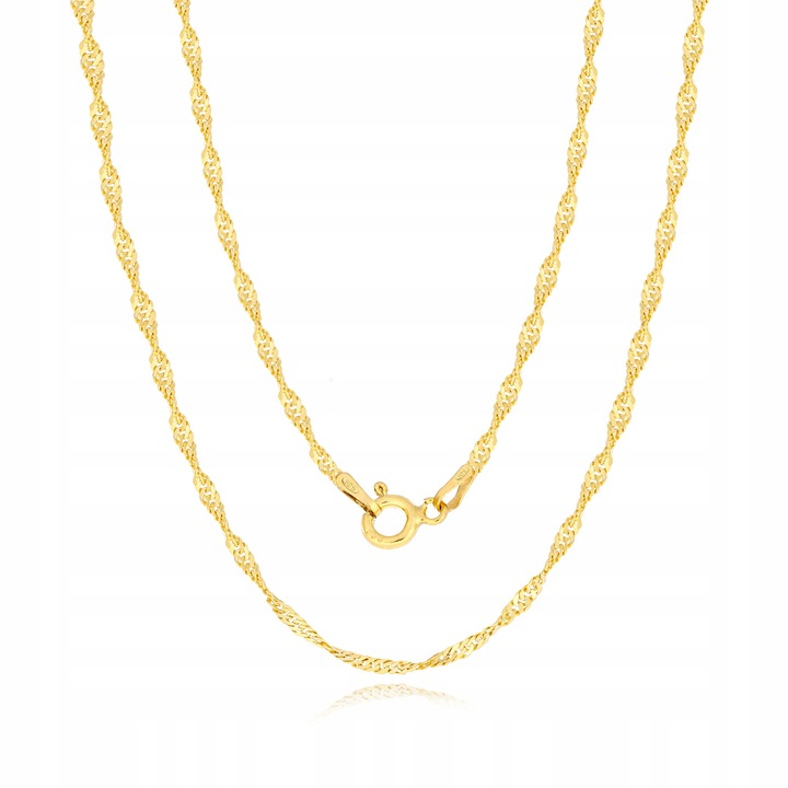 PIĘKNY ZŁOTY NASZYJNIK DAMSKI SINGAPUR SKRĘCANY 50 cm SREBRNY ŁAŃCUSZEK 925